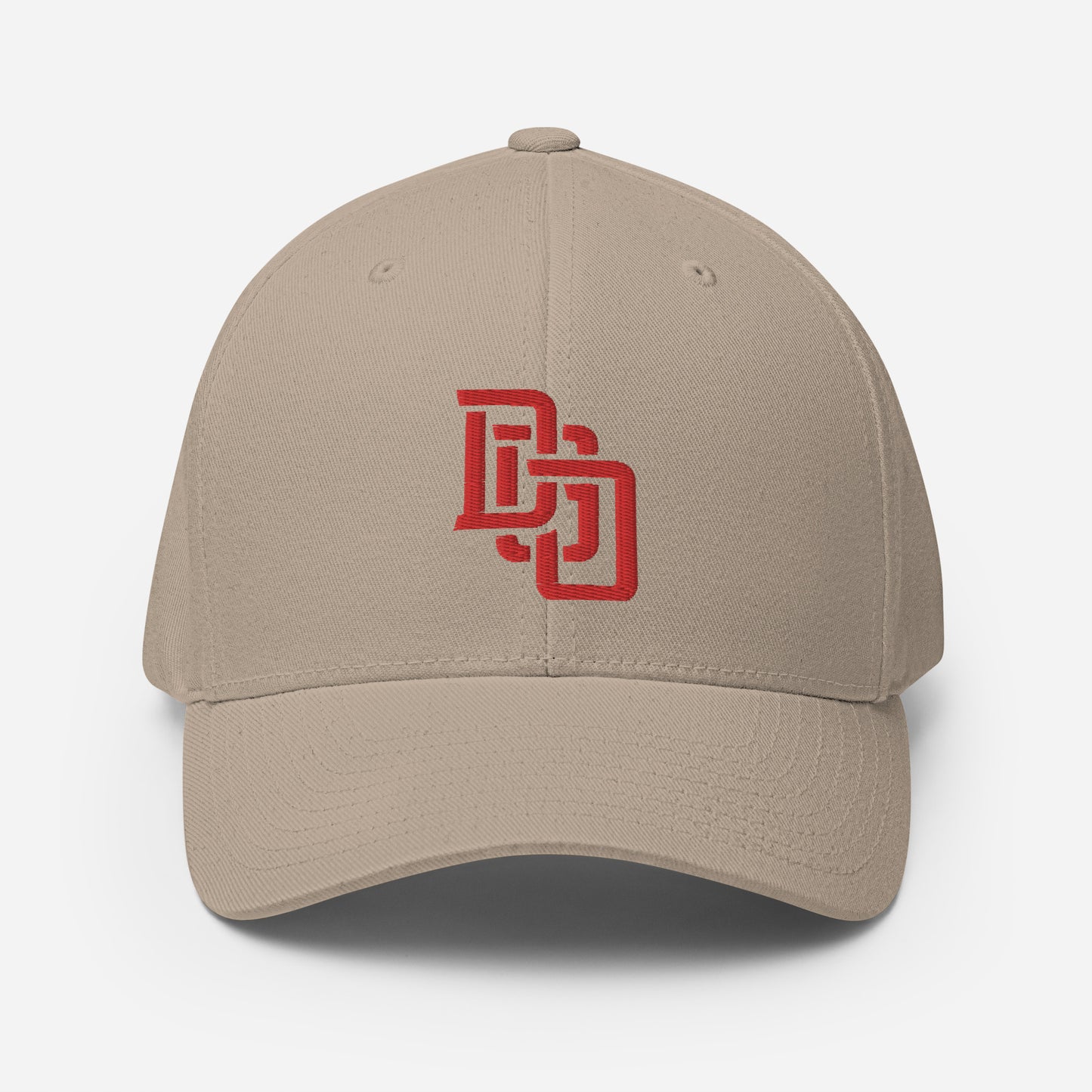 "DGO" Structured Twill Cap | Flexfit 6277 | E Luna Brand ESSENTIAL Duocrest 2 Red Thread Logos: Front & Left