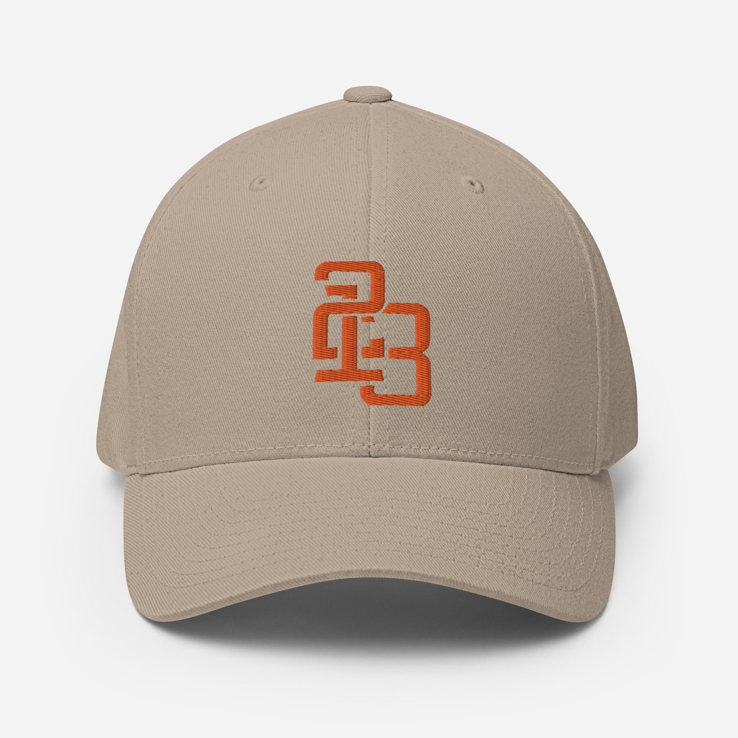 "213" Structured Twill Cap | Flexfit 6277 | E Luna SELECT Tricrest 3 Orange Thread Front, Left Side & Back Logos