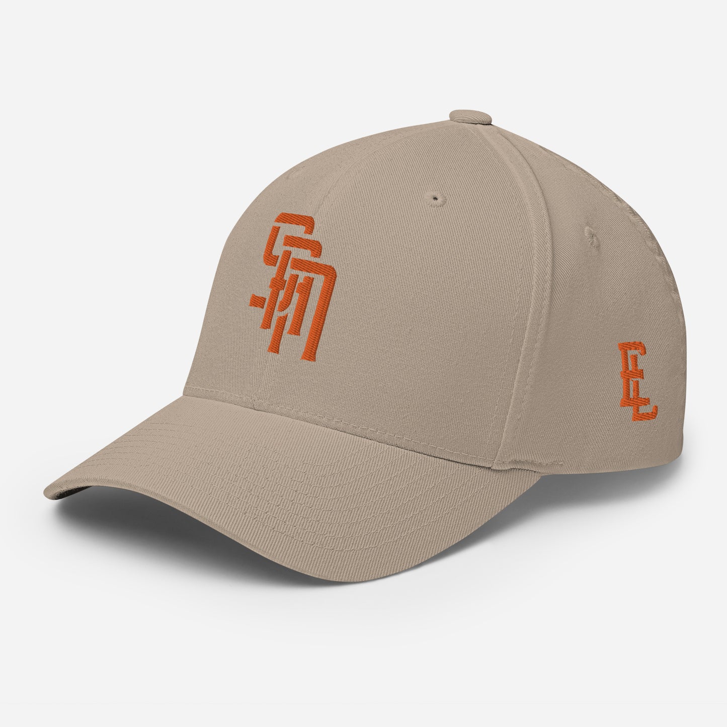 "SAN" Structured Twill Cap | Flexfit 6277 | E Luna Brand ESSENTIAL Duocrest 2 Orange Thread Logos: Front & Left