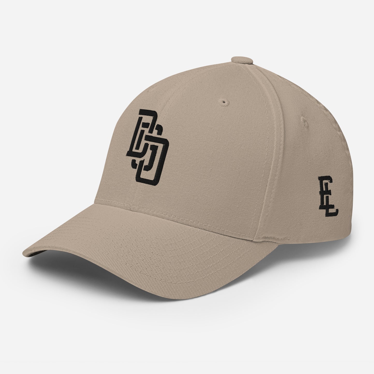 "DGO" Structured Twill Cap | Flexfit 6277 | E Luna Brand ESSENTIAL Duocrest 2 Black Thread Logos: Front & Left
