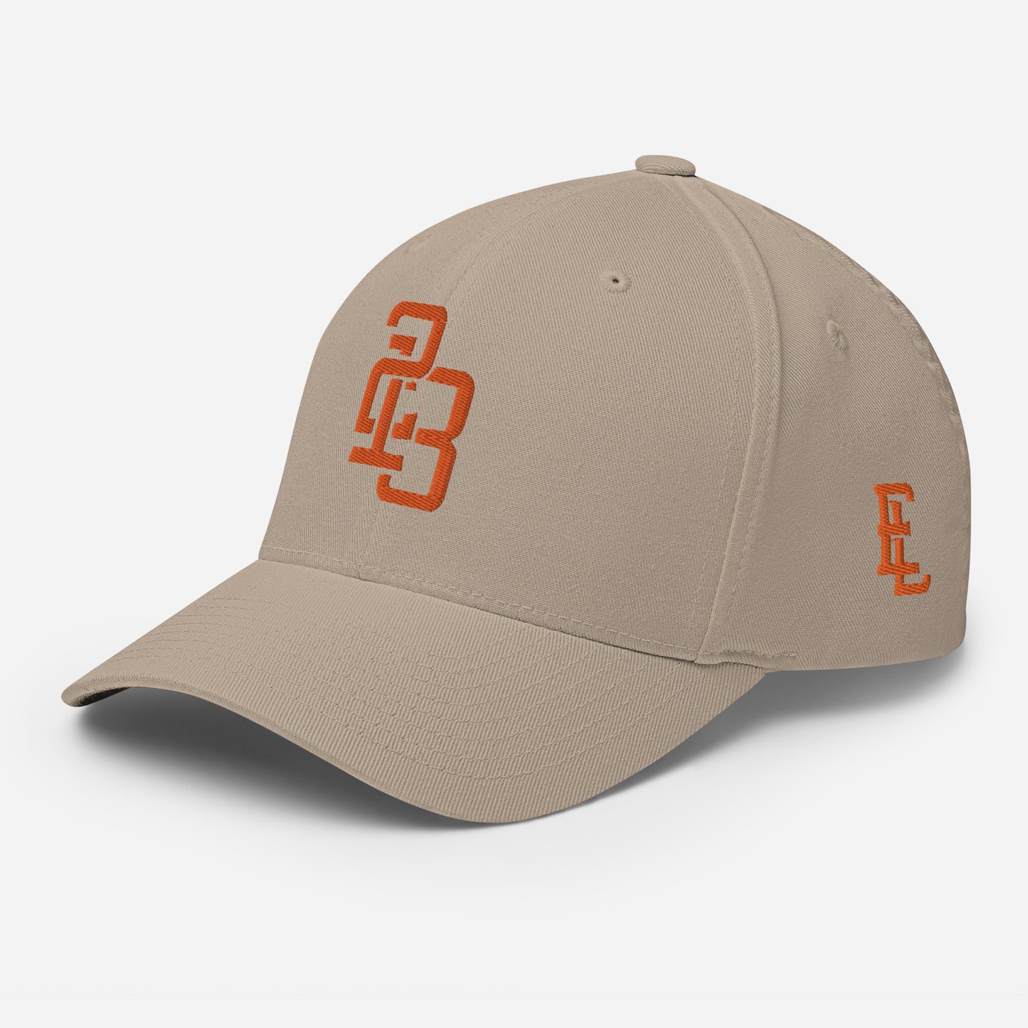 "213" Structured Twill Cap | Flexfit 6277 | E Luna SELECT Tricrest 3 Orange Thread Front, Left Side & Back Logos