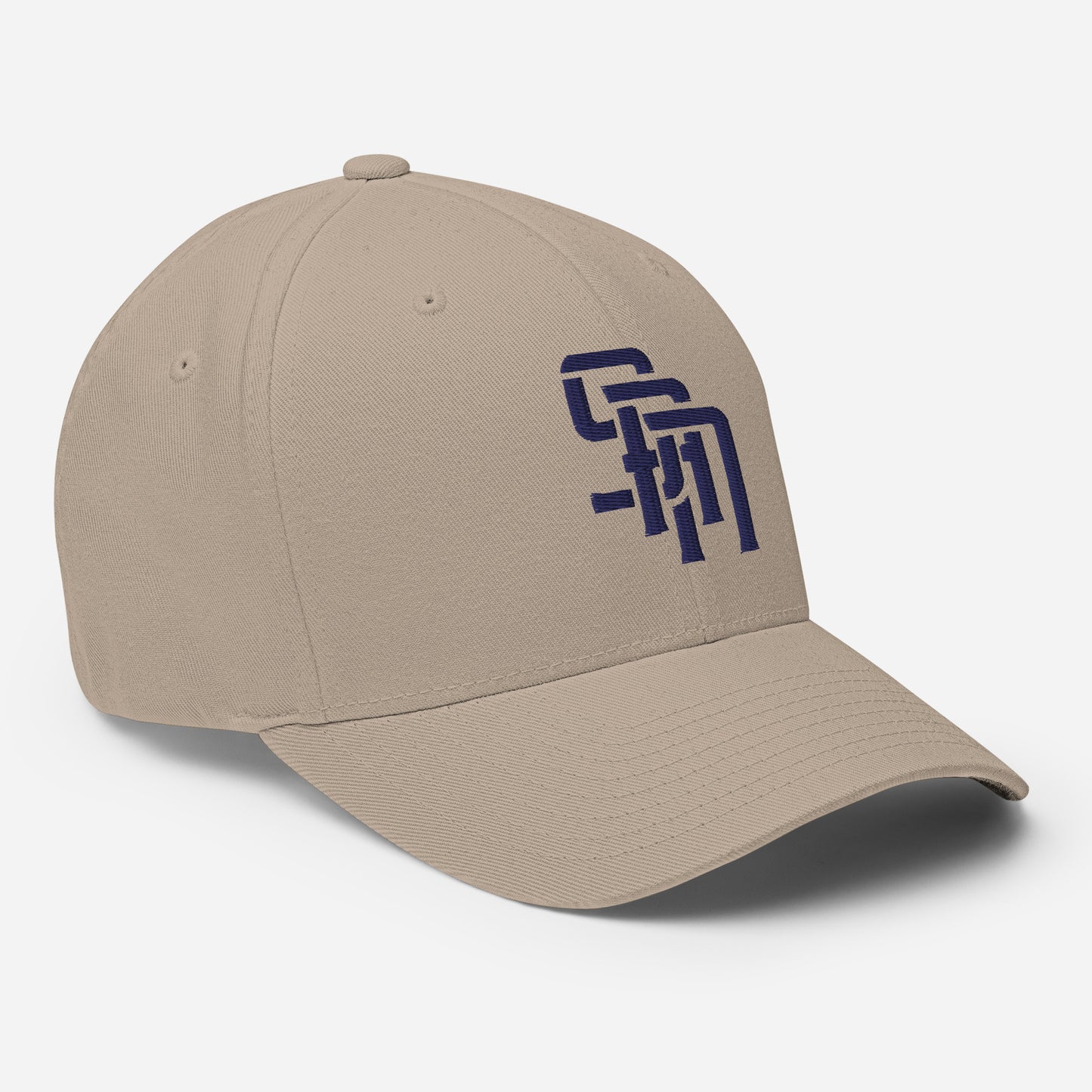 "SAN" Structured Twill Cap | Flexfit 6277 | E Luna Brand ESSENTIAL Duocrest 2 Navy Thread Logos: Front & Left