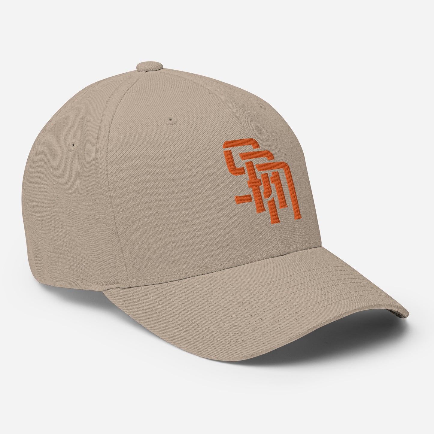 "SAN" Structured Twill Cap | Flexfit 6277 | E Luna Brand ESSENTIAL Duocrest 2 Orange Thread Logos: Front & Left