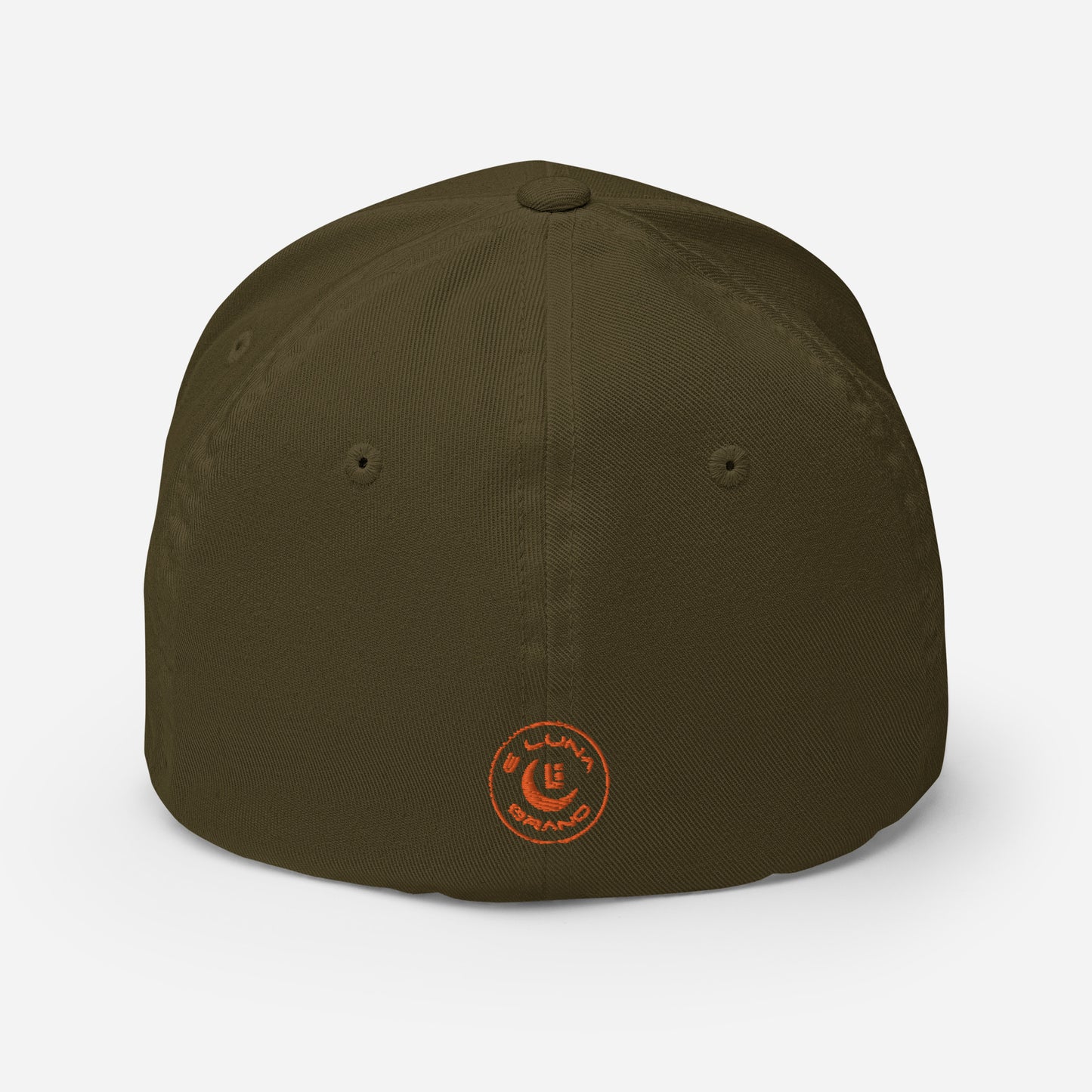 "213" Structured Twill Cap | Flexfit 6277 | E Luna SELECT Tricrest 3 Orange Thread Front, Left Side & Back Logos