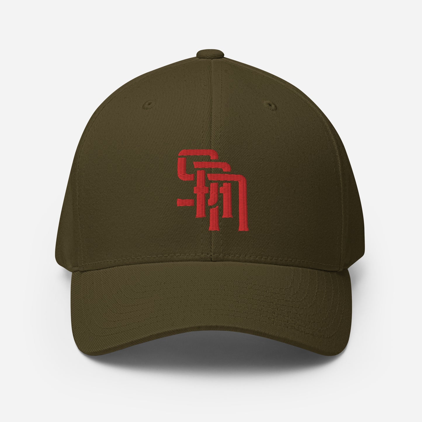 "SAN" Structured Twill Cap | Flexfit 6277 | E Luna Brand ESSENTIAL Duocrest 2 Red Thread Logos: Front & Left