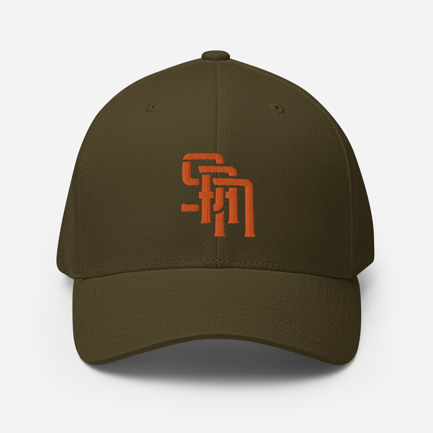 "SAN" Structured Twill Cap | Flexfit 6277 | E Luna Brand ESSENTIAL Duocrest 2 Orange Thread Logos: Front & Left