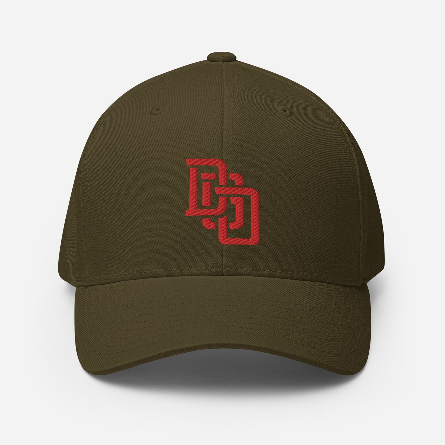 "DGO" Structured Twill Cap | Flexfit 6277 | E Luna Brand ESSENTIAL Duocrest 2 Red Thread Logos: Front & Left