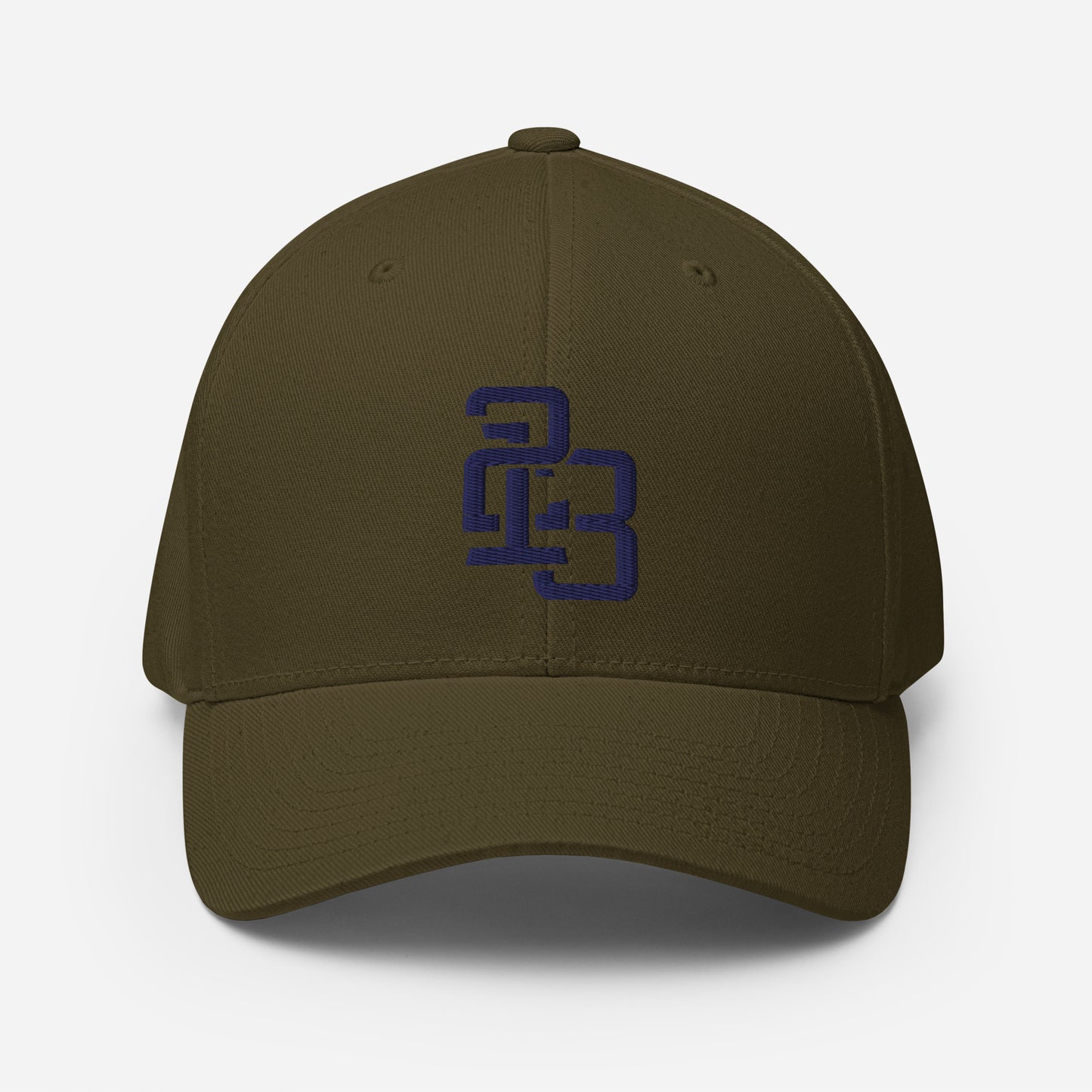 "213" Structured Twill Cap | Flexfit 6277 | E Luna SELECT Tricrest 3 Navy Thread Front, Left Side & Back Logos