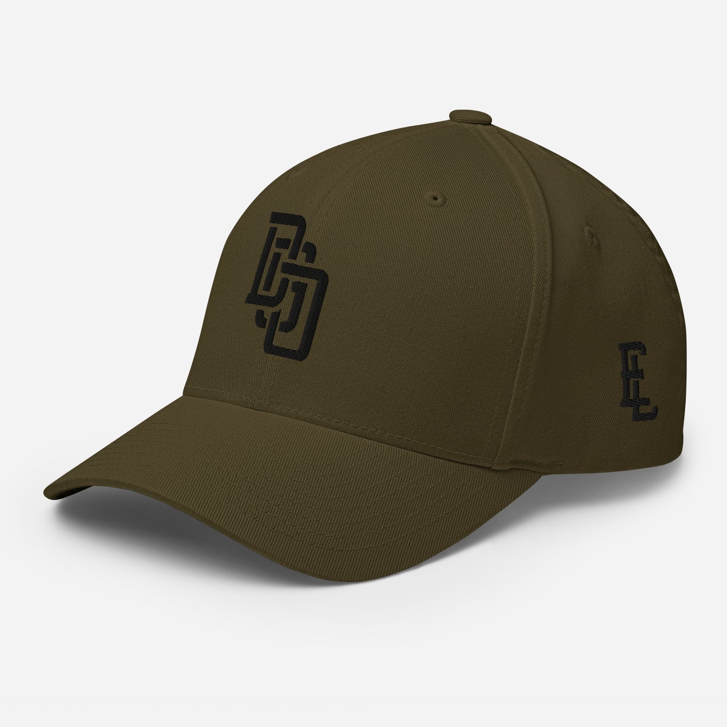 "DGO" Structured Twill Cap | Flexfit 6277 | E Luna Brand ESSENTIAL Duocrest 2 Black Thread Logos: Front & Left