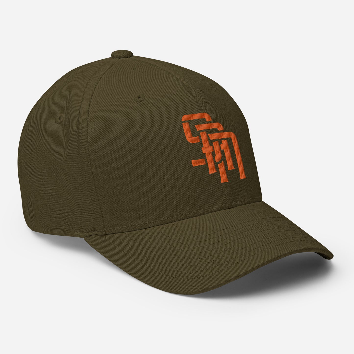 "SAN" Structured Twill Cap | Flexfit 6277 | E Luna Brand ESSENTIAL Duocrest 2 Orange Thread Logos: Front & Left