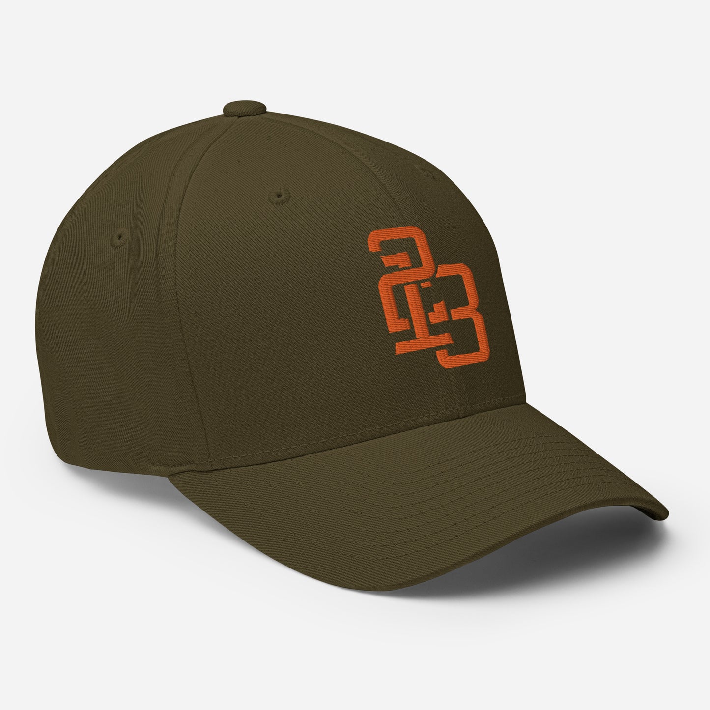 "213" Structured Twill Cap | Flexfit 6277 | E Luna ESSENTIAL Duocrest 2 Orange Thread Front & Left Side Logos