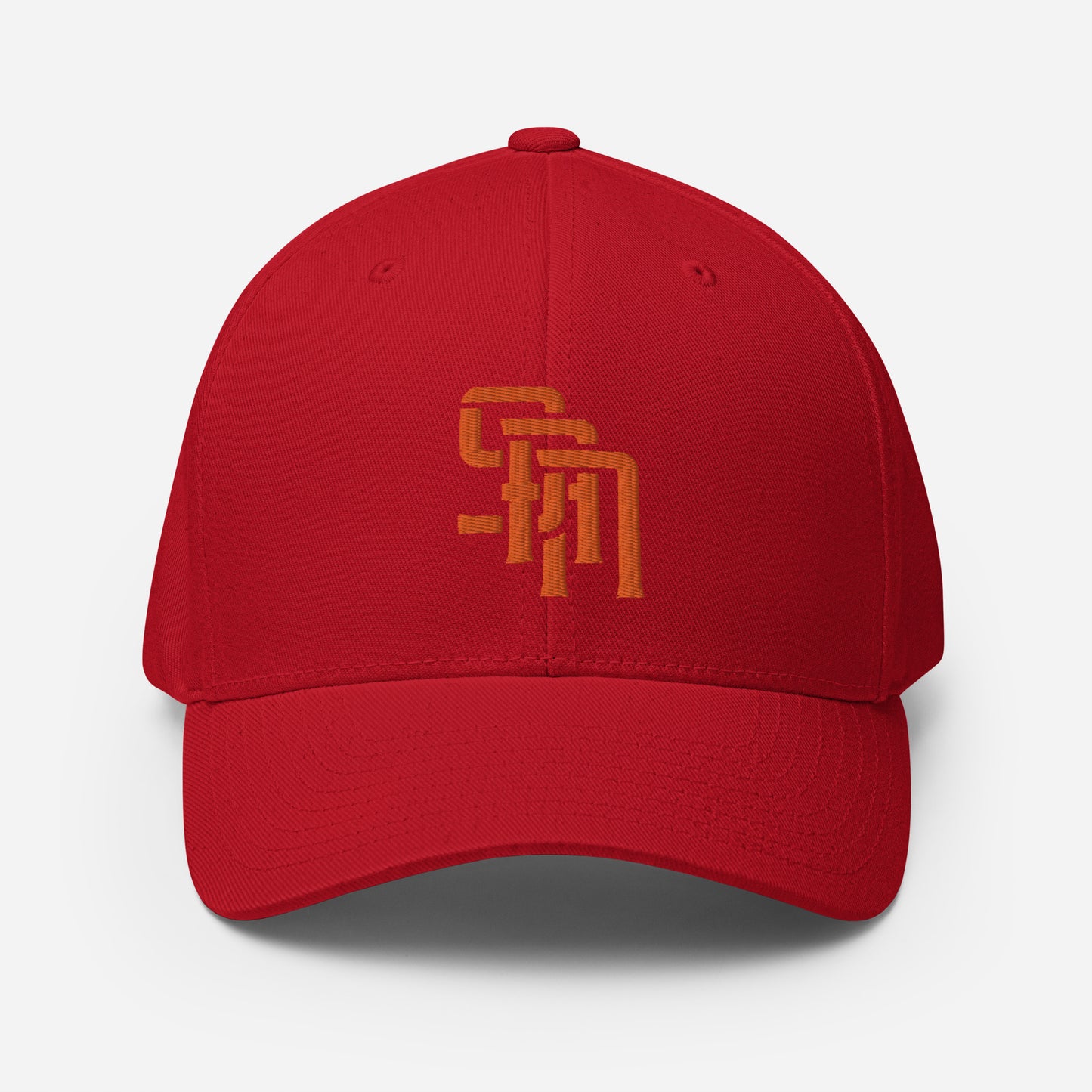 "SAN" Structured Twill Cap | Flexfit 6277 | E Luna Brand ESSENTIAL Duocrest 2 Orange Thread Logos: Front & Left