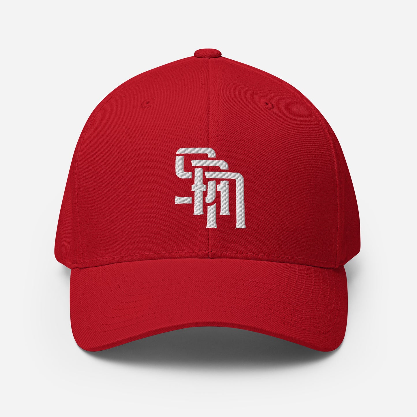 "SAN" Structured Twill Cap | Flexfit 6277 | E Luna Brand ESSENTIAL Duocrest 2 White Thread Logos: Front & Left