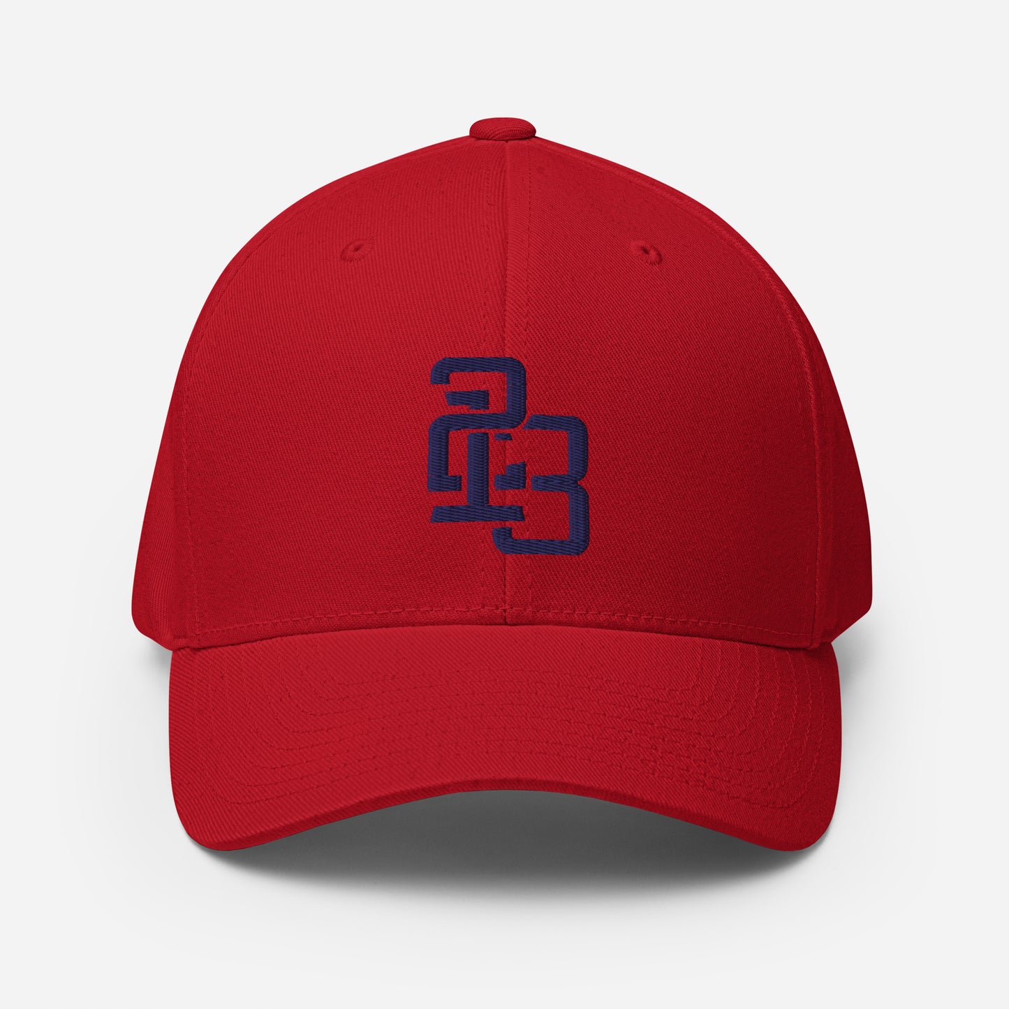 "213" Structured Twill Cap | Flexfit 6277 | E Luna SELECT Tricrest 3 Navy Thread Front, Left Side & Back Logos