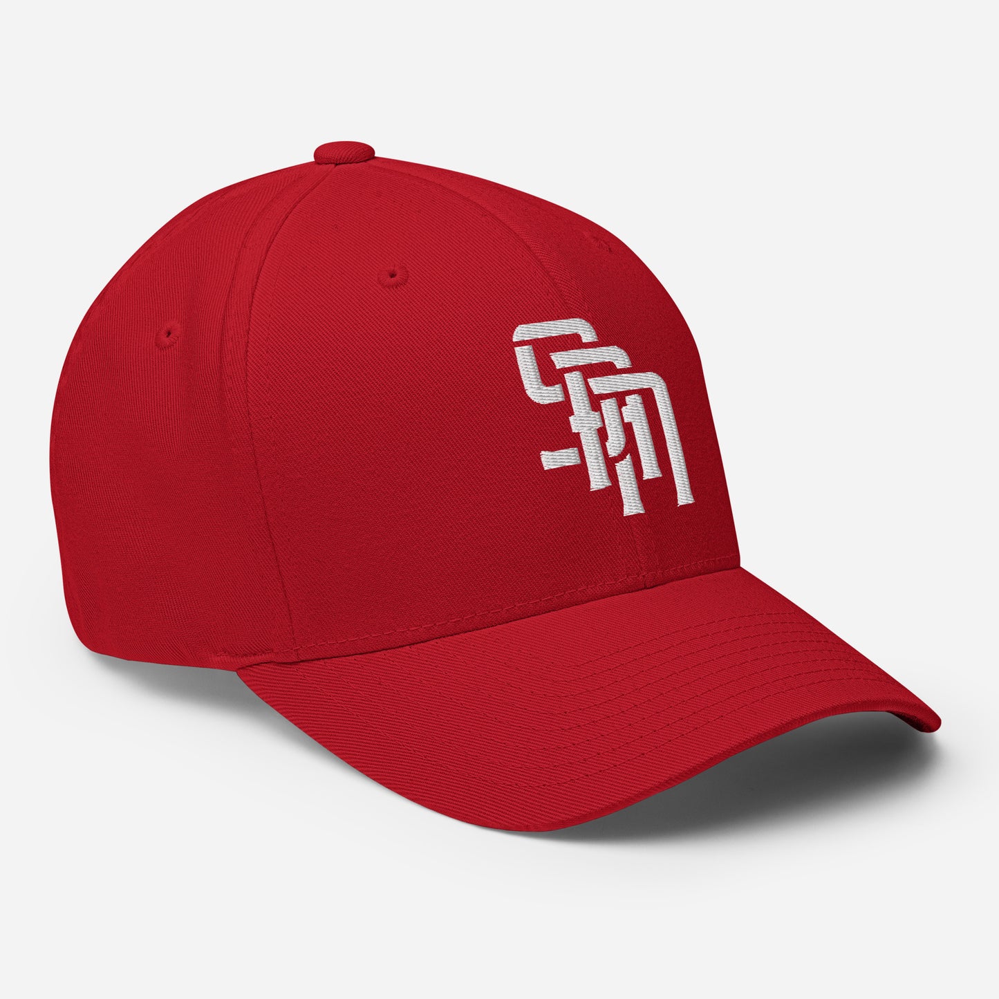 "SAN" Structured Twill Cap | Flexfit 6277 | E Luna Brand ESSENTIAL Duocrest 2 White Thread Logos: Front & Left