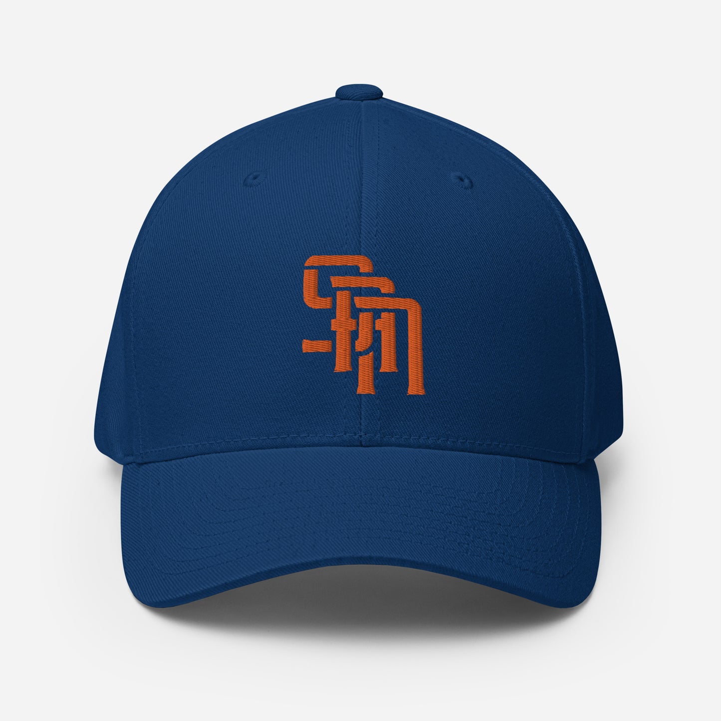 "SAN" Structured Twill Cap | Flexfit 6277 | E Luna Brand ESSENTIAL Duocrest 2 Orange Thread Logos: Front & Left