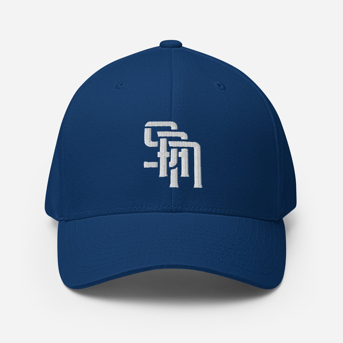 "SAN" Structured Twill Cap | Flexfit 6277 | E Luna Brand ESSENTIAL Duocrest 2 White Thread Logos: Front & Left