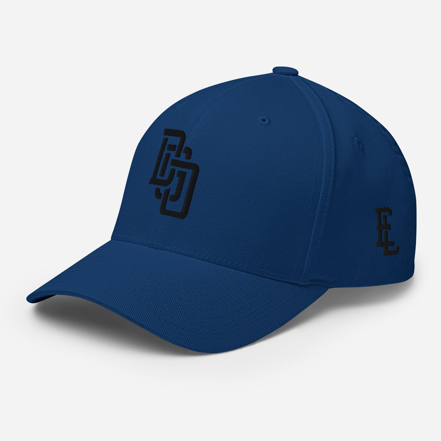 "DGO" Structured Twill Cap | Flexfit 6277 | E Luna Brand ESSENTIAL Duocrest 2 Black Thread Logos: Front & Left
