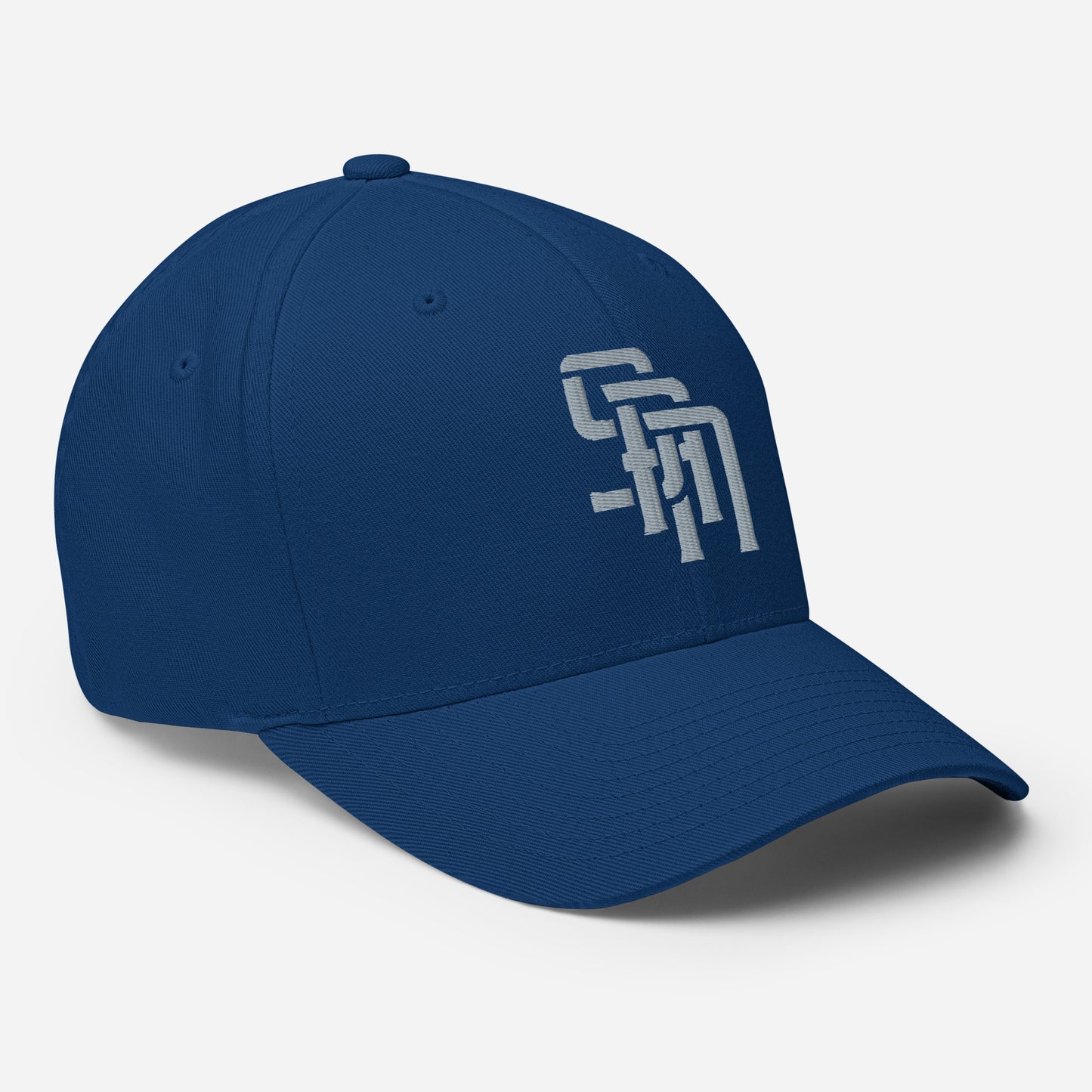 "SAN" Structured Twill Cap | Flexfit 6277 | E Luna Brand ESSENTIAL Duocrest 2 Grey Thread Logos: Front & Left