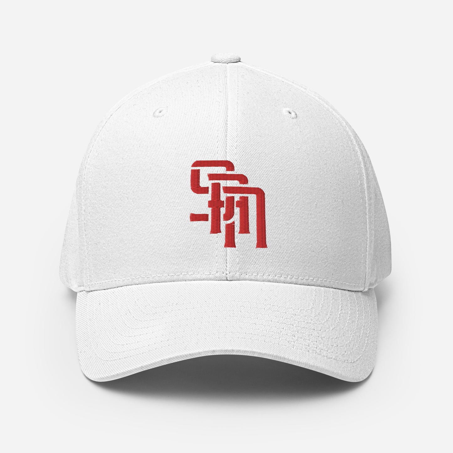 "SAN" Structured Twill Cap | Flexfit 6277 | E Luna Brand ESSENTIAL Duocrest 2 Red Thread Logos: Front & Left