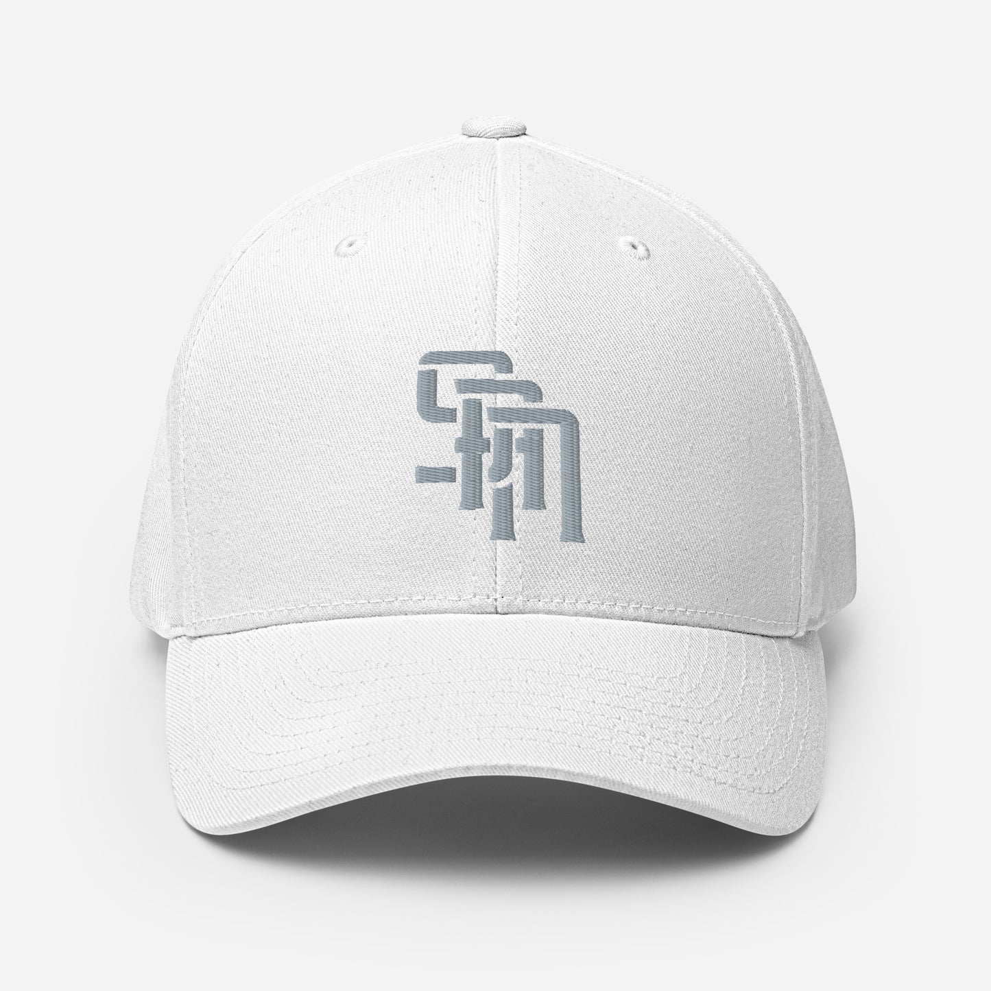 "SAN" Structured Twill Cap | Flexfit 6277 | E Luna Brand ESSENTIAL Duocrest 2 Grey Thread Logos: Front & Left