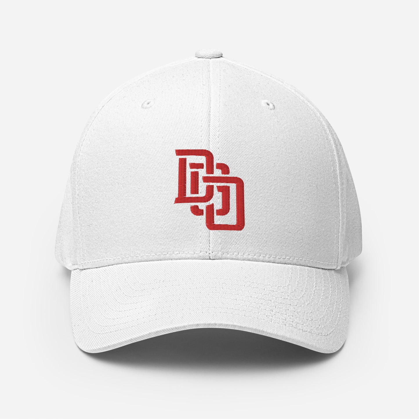 "DGO" Structured Twill Cap | Flexfit 6277 | E Luna Brand ESSENTIAL Duocrest 2 Red Thread Logos: Front & Left