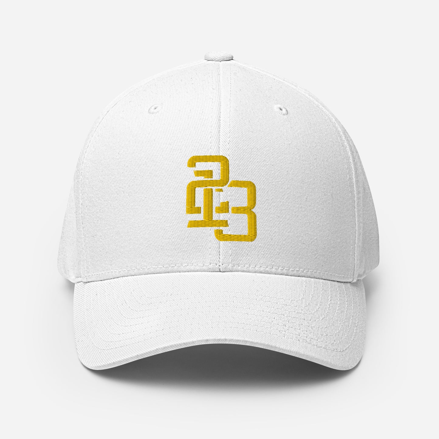 "213" Structured Twill Cap | Flexfit 6277 | E Luna ESSENTIAL Duocrest 2 Gold Thread Front & Left Side Logos