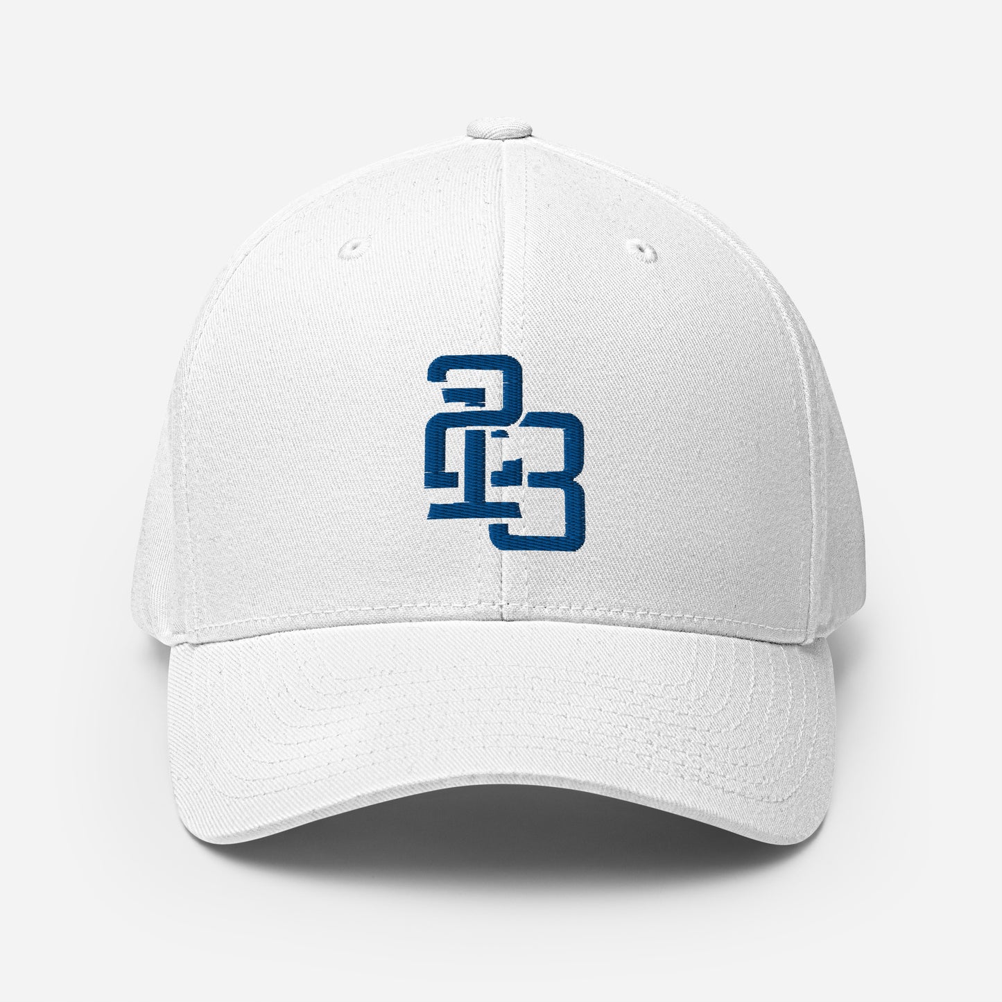 "213" Structured Twill Cap | Flexfit 6277 | E Luna SELECT Tricrest 3 Royal Thread Front, Left Side & Back Logos