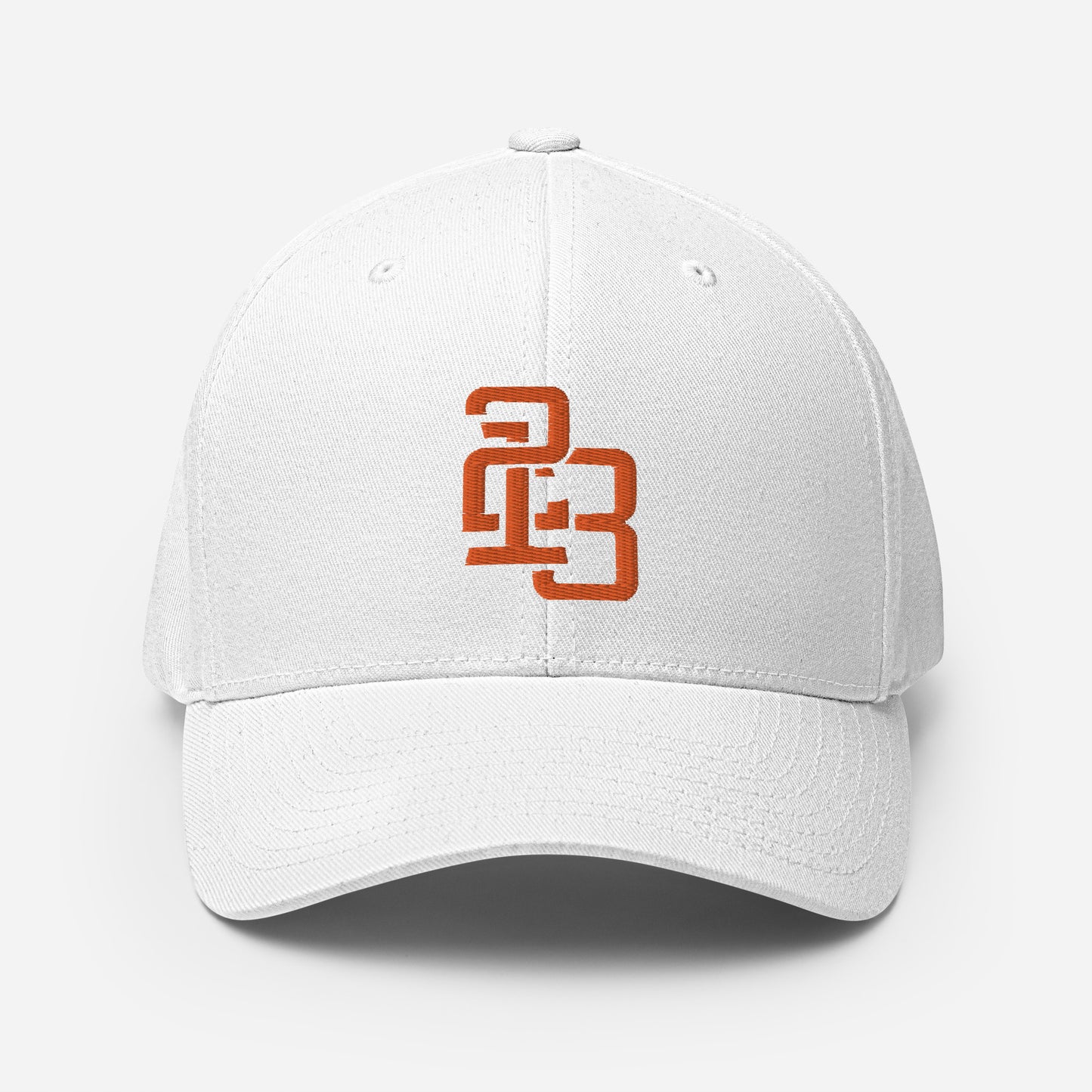 "213" Structured Twill Cap | Flexfit 6277 | E Luna SELECT Tricrest 3 Orange Thread Front, Left Side & Back Logos