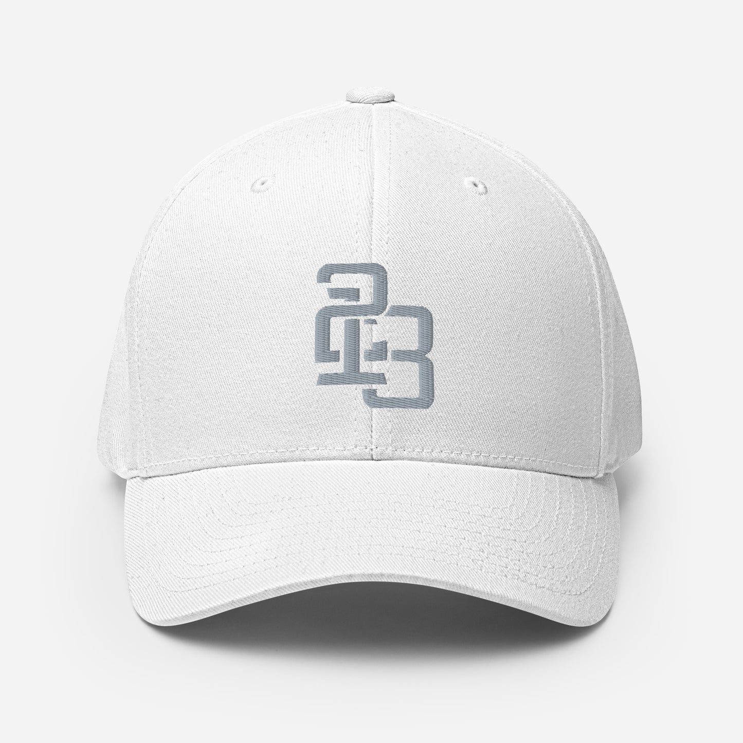 "213" Structured Twill Cap | Flexfit 6277 | E Luna SELECT Tricrest 3 Grey Thread Front, Left Side & Back Logos