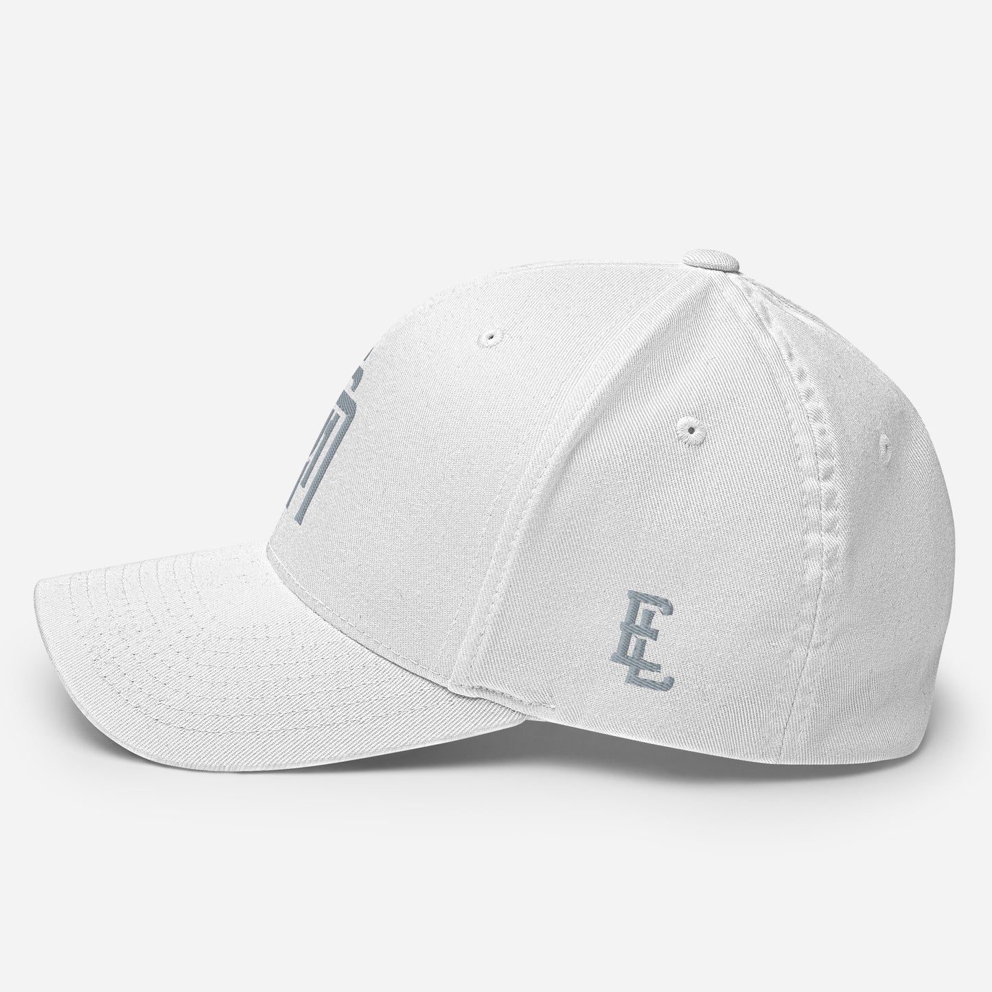 "SAN" Structured Twill Cap | Flexfit 6277 | E Luna Brand ESSENTIAL Duocrest 2 Grey Thread Logos: Front & Left