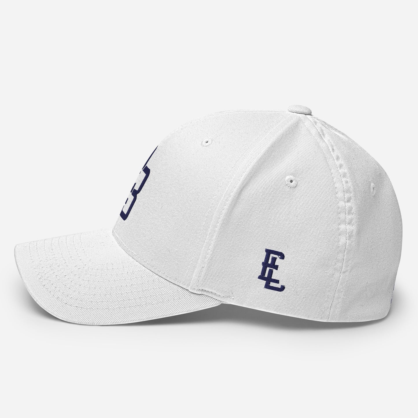 "213" Structured Twill Cap | Flexfit 6277 | E Luna SELECT Tricrest 3 Navy Thread Front, Left Side & Back Logos
