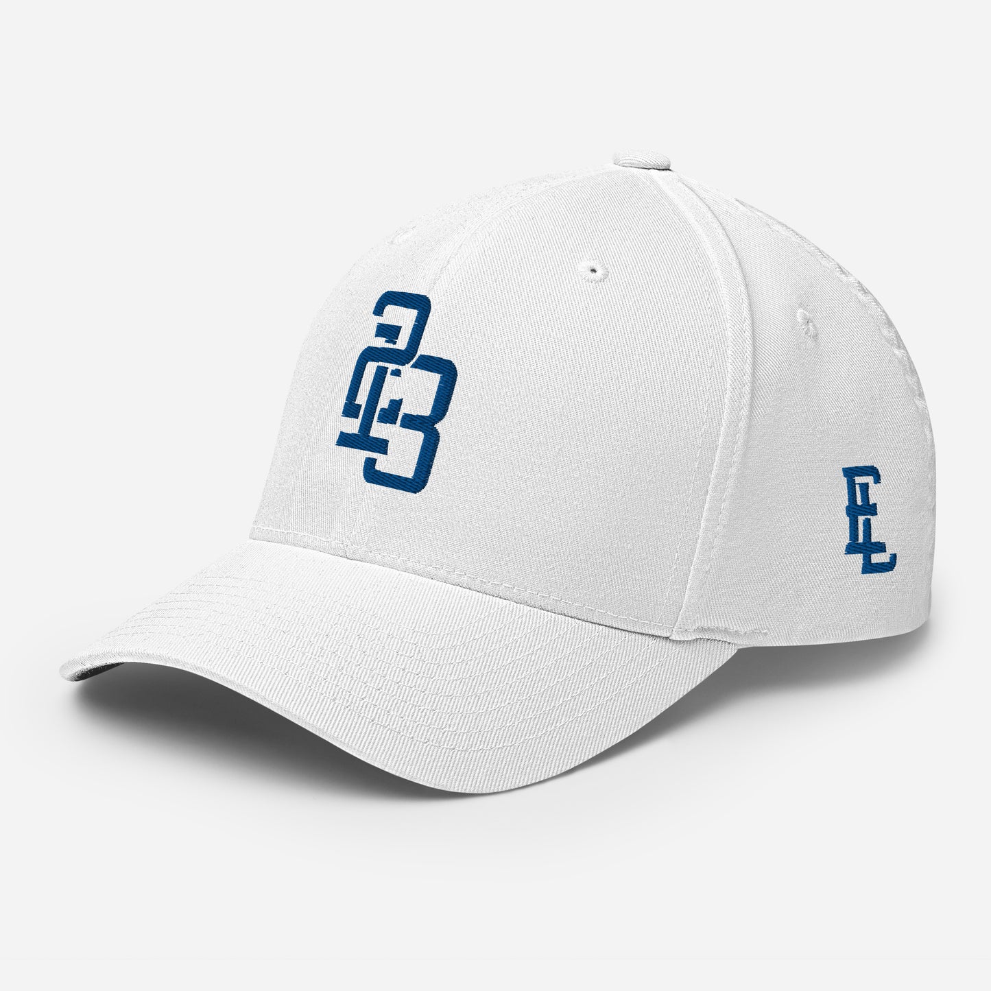 "213" Structured Twill Cap | Flexfit 6277 | E Luna SELECT Tricrest 3 Royal Thread Front, Left Side & Back Logos