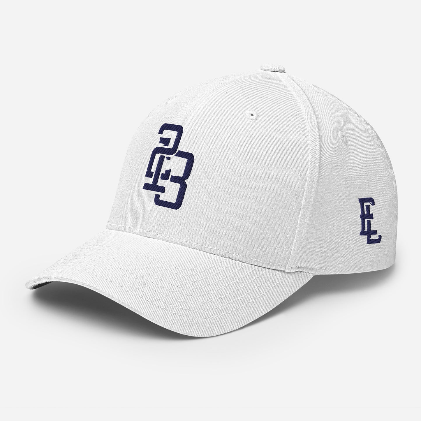 "213" Structured Twill Cap | Flexfit 6277 | E Luna SELECT Tricrest 3 Navy Thread Front, Left Side & Back Logos