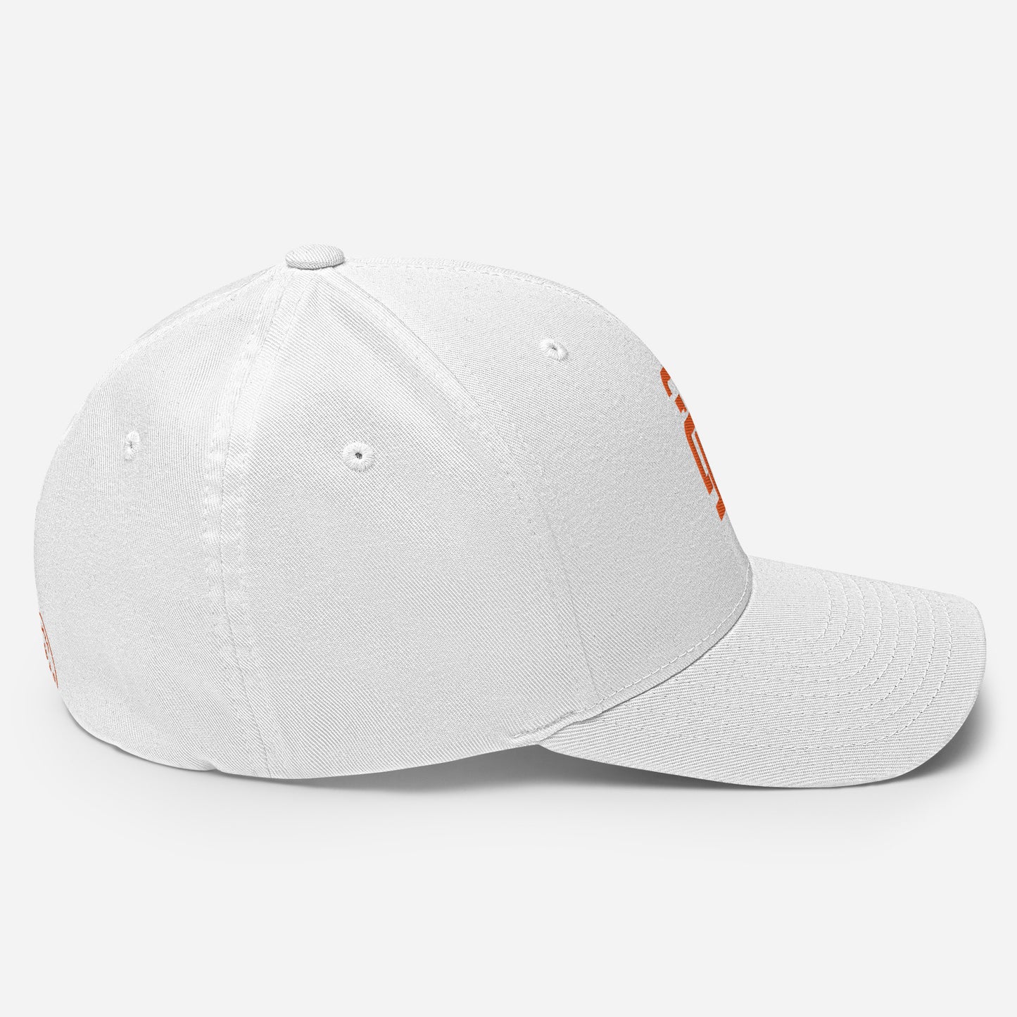 "213" Structured Twill Cap | Flexfit 6277 | E Luna SELECT Tricrest 3 Orange Thread Front, Left Side & Back Logos