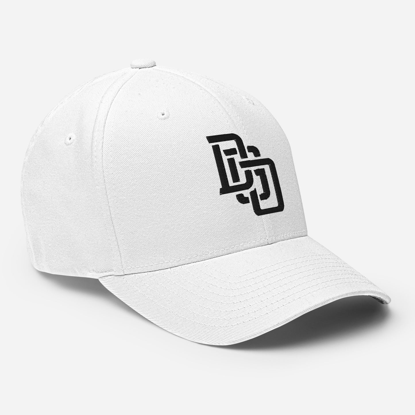 "DGO" Structured Twill Cap | Flexfit 6277 | E Luna Brand ESSENTIAL Duocrest 2 Black Thread Logos: Front & Left