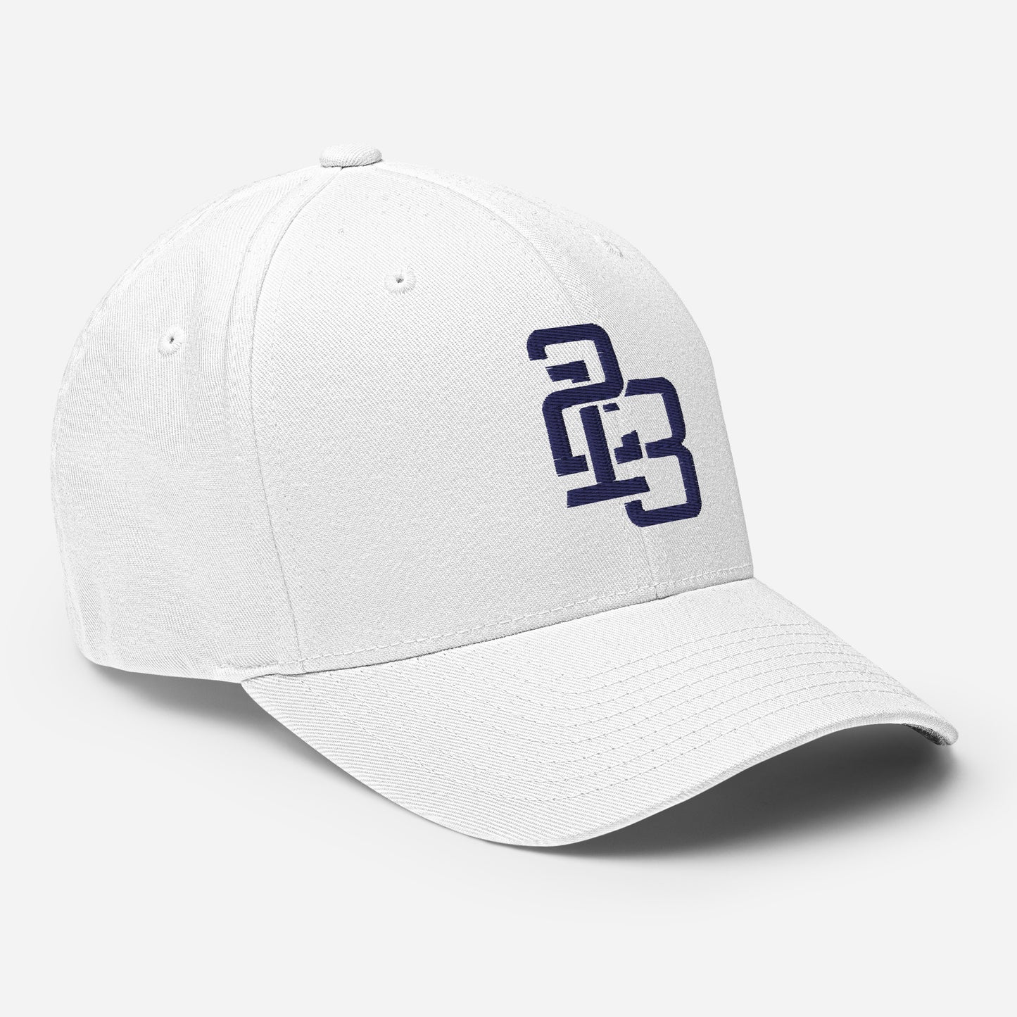 "213" Structured Twill Cap | Flexfit 6277 | E Luna SELECT Tricrest 3 Navy Thread Front, Left Side & Back Logos