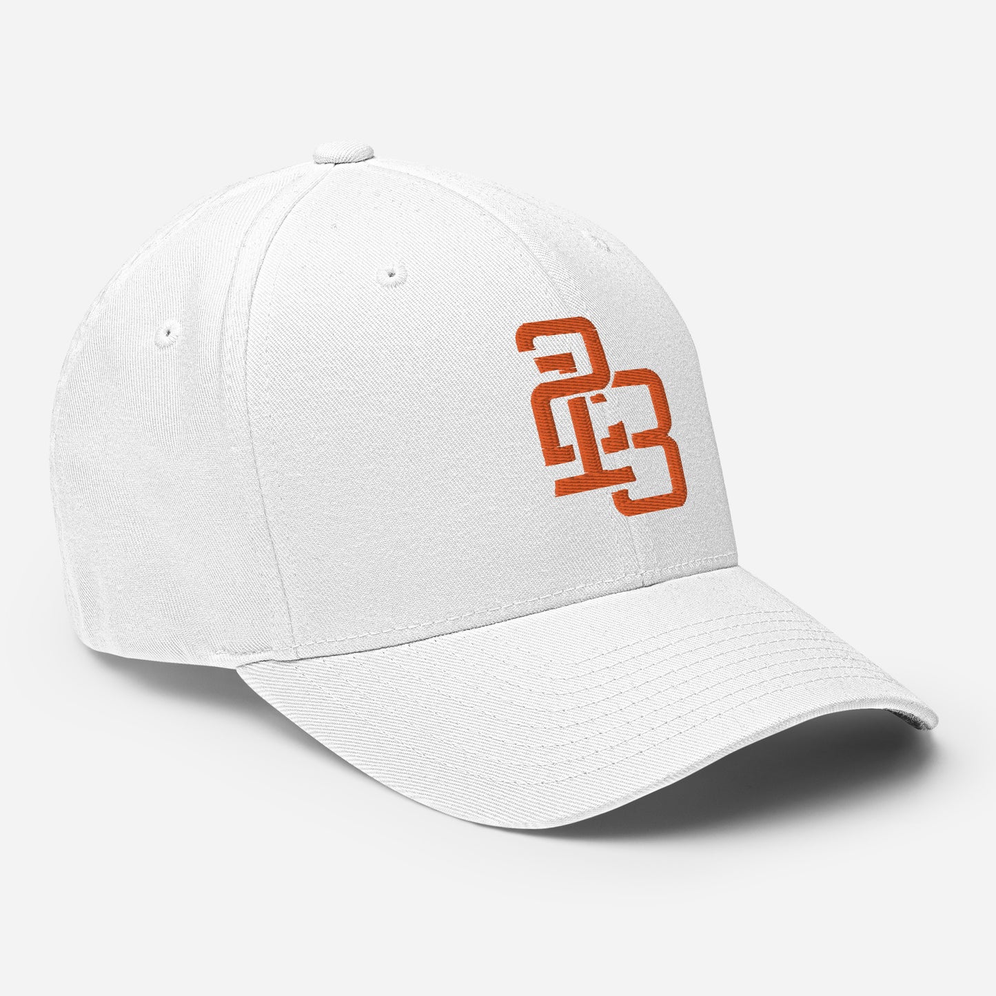 "213" Structured Twill Cap | Flexfit 6277 | E Luna SELECT Tricrest 3 Orange Thread Front, Left Side & Back Logos