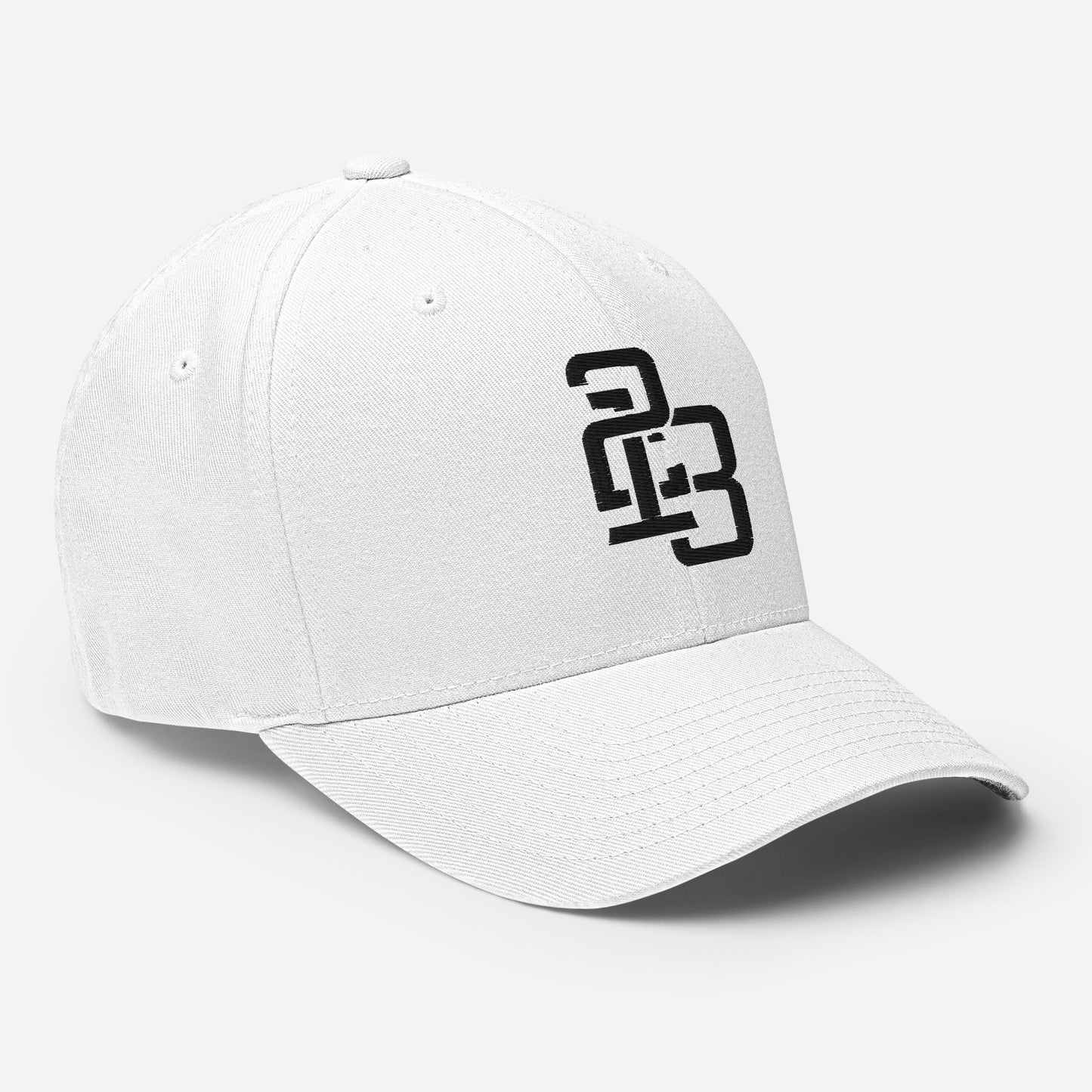 "213" Structured Twill Cap | Flexfit 6277 | E Luna SELECT Tricrest 3 Black Thread Front, Left Side & Back Logos