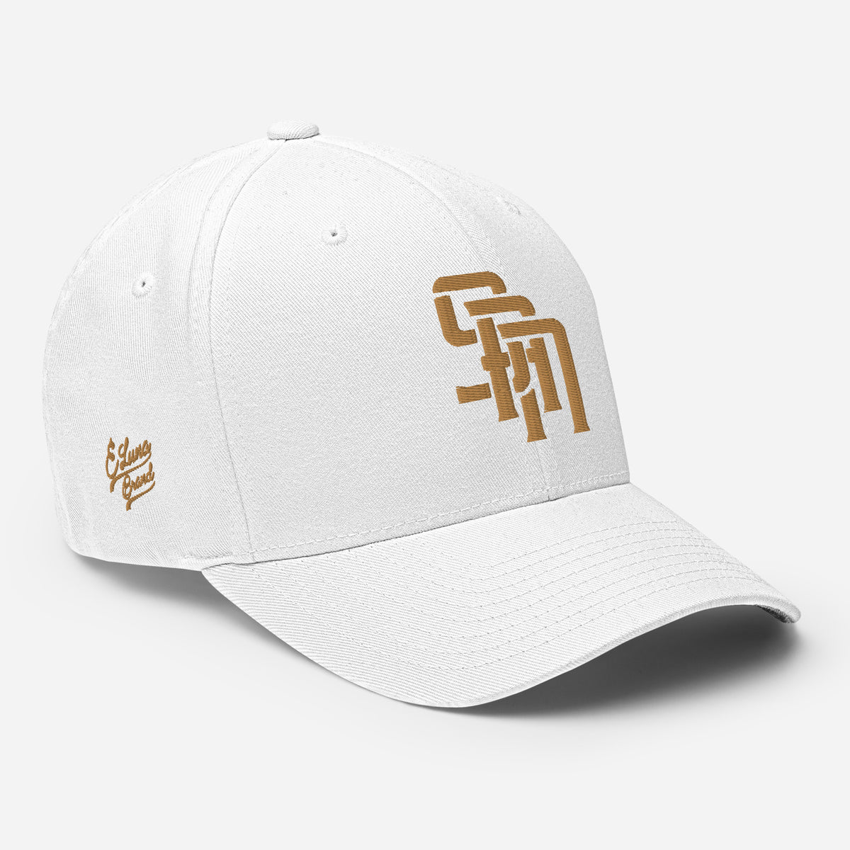 "SAN" Structured Twill Cap | E Luna Brand PREMIUM | 4 Old Gold Thread Logos | 3D Puff Edition