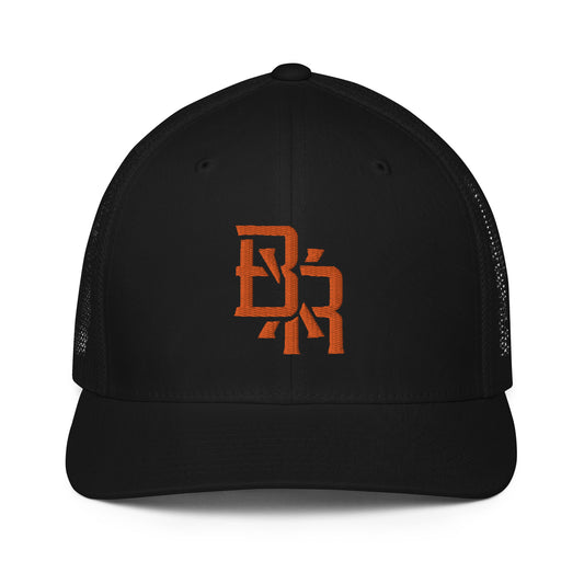 "BXR" Closed-Back Trucker Cap | Flexfit 6511 | E Luna CLASSIC Solocrest 1 Orange Thread Front Logo
