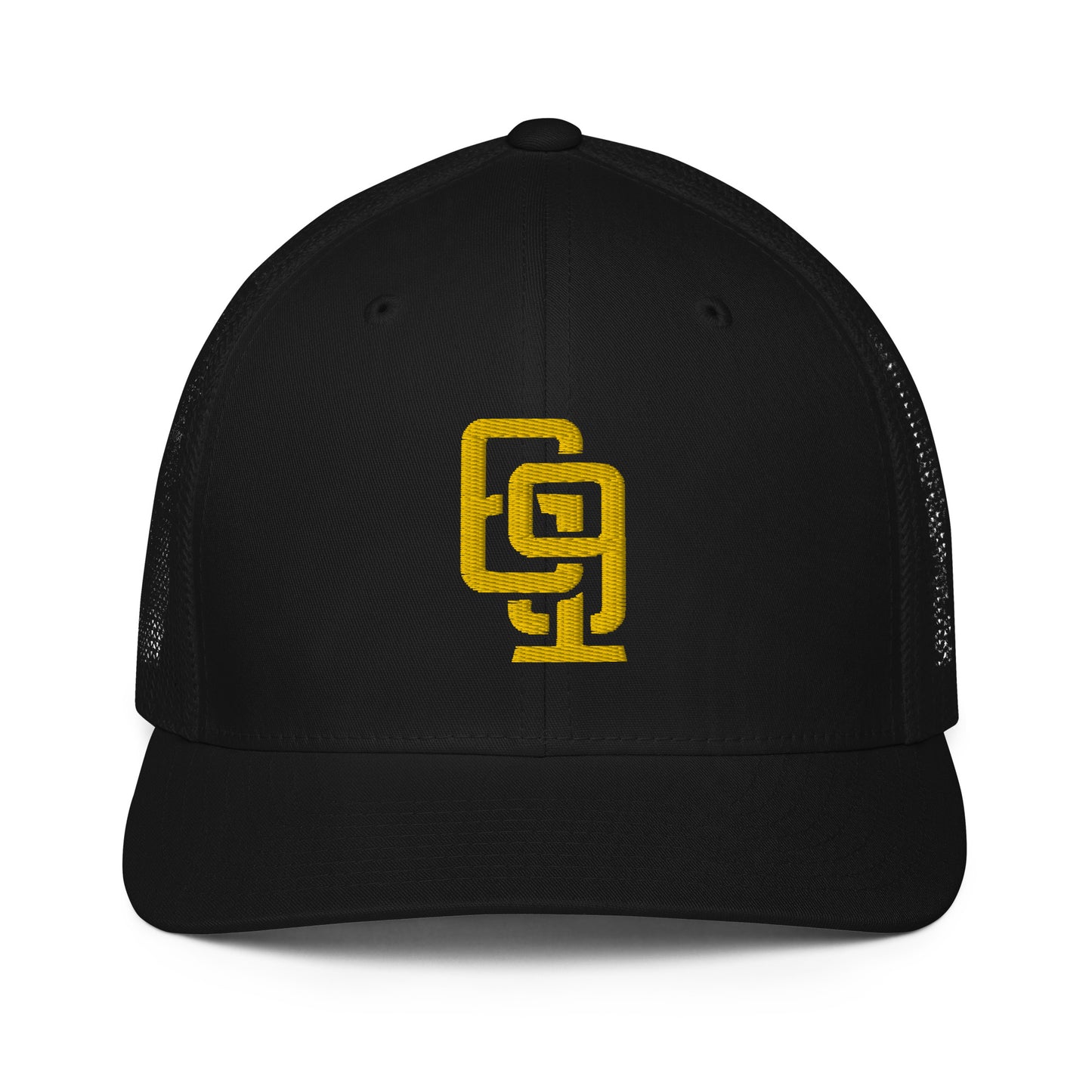 "619" Closed-Back Trucker Cap | Flexfit 6511 | E Luna CLASSIC Solocrest 1 Gold Thread Front Logo