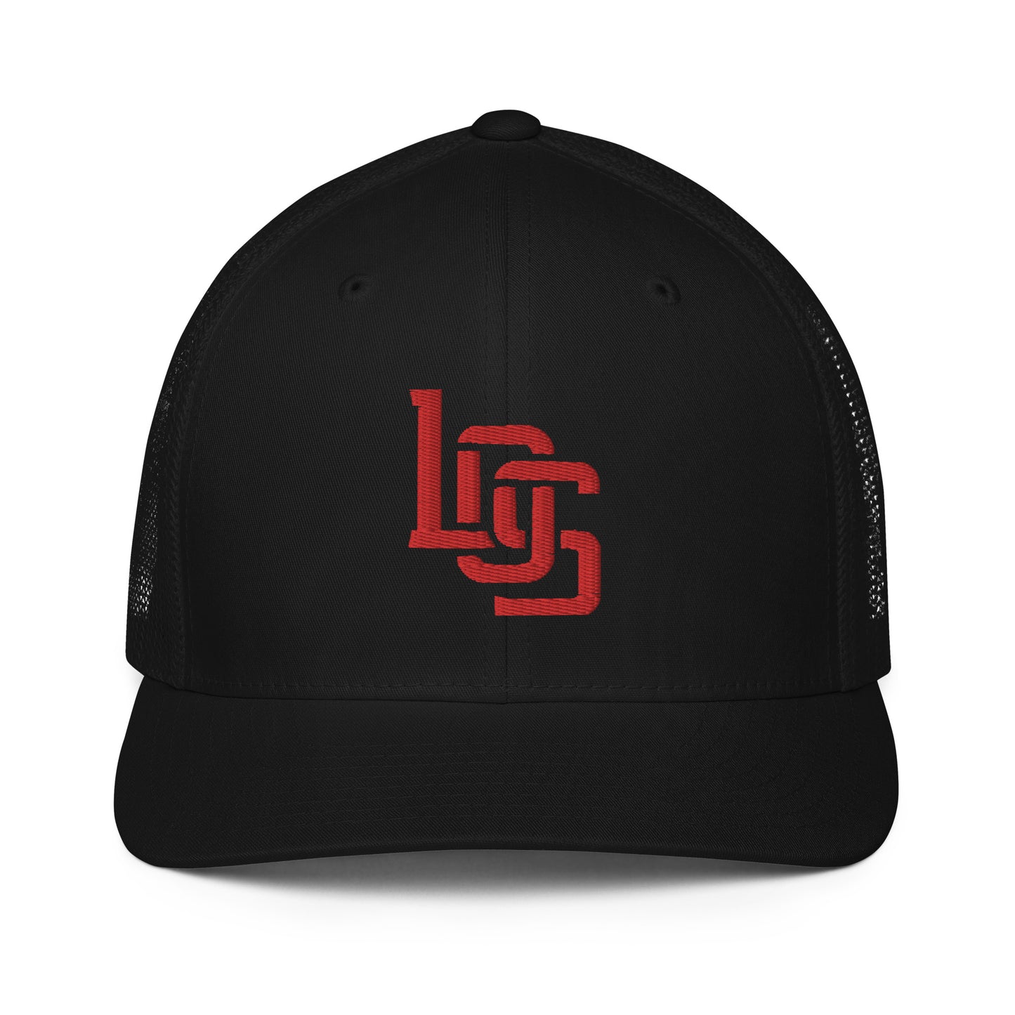 "LOS" Closed-Back Trucker Cap | Flexfit 6511 | E Luna CLASSIC Solocrest 1 Red Thread Front Logo