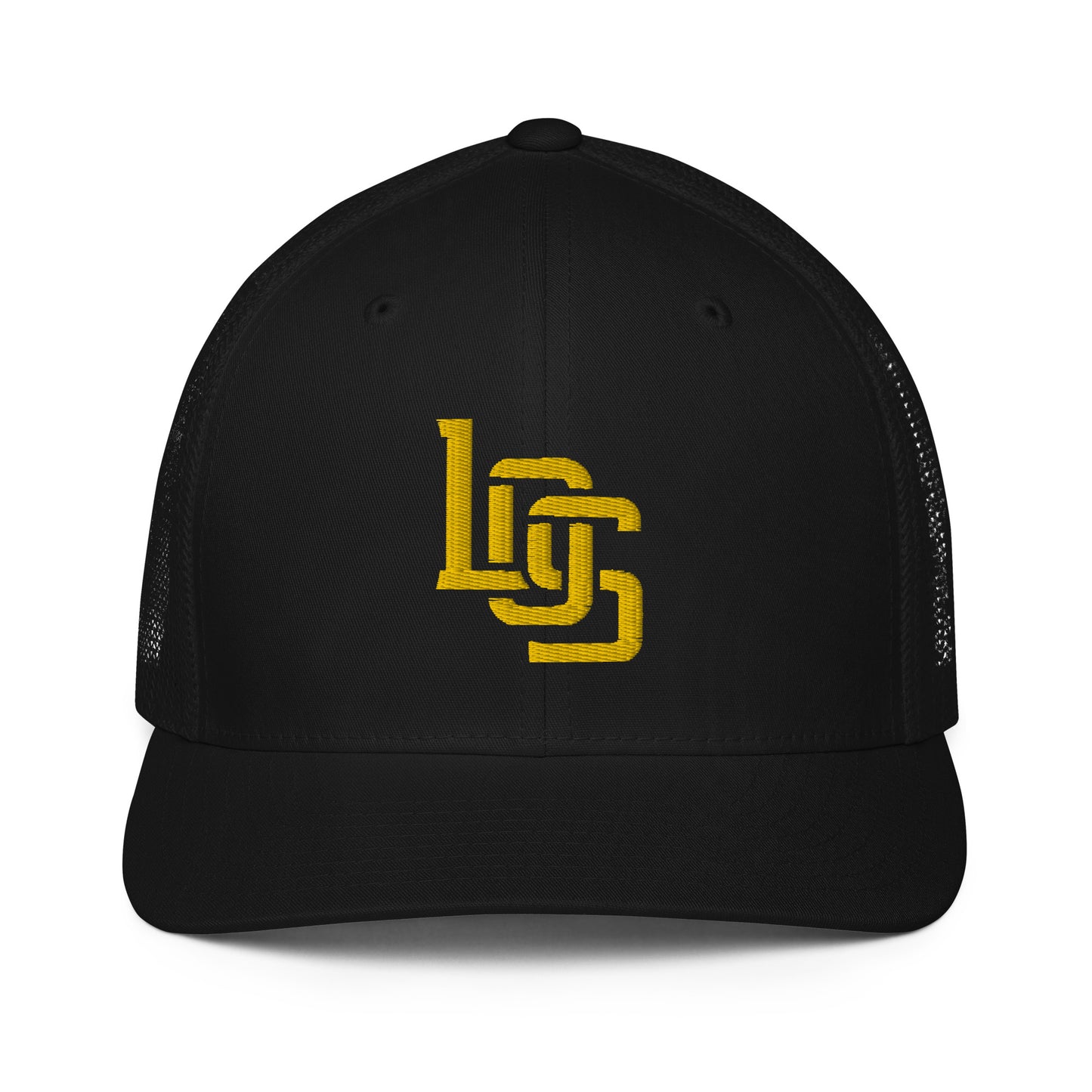 "LOS" Closed-Back Trucker Cap | Flexfit 6511 | E Luna CLASSIC Solocrest 1 Gold Thread Front Logo