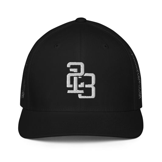 "213" Closed-Back Trucker Cap | Flexfit 6511 | E Luna CLASSIC Solocrest 1 White Thread Front Logo