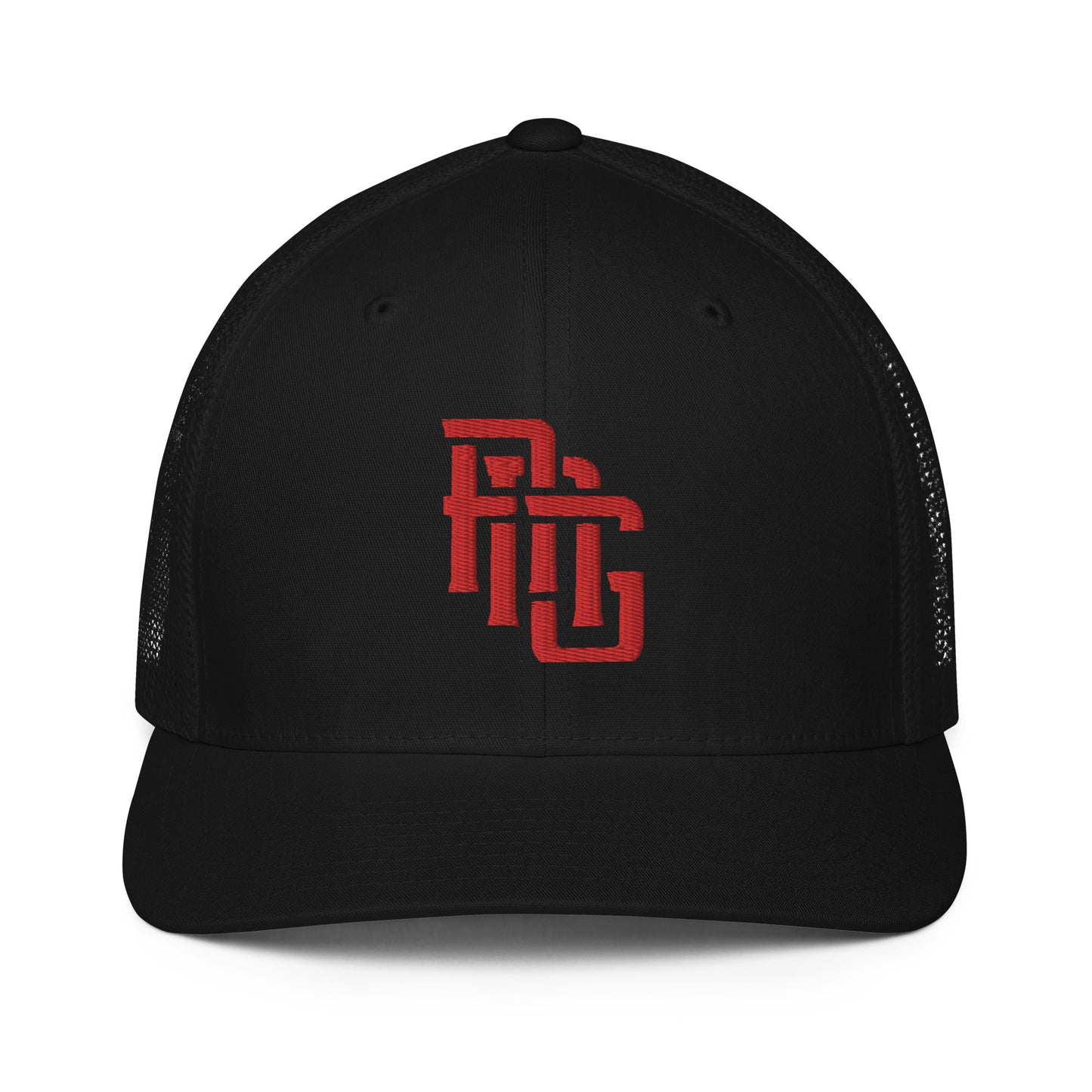 "ANG" Closed-Back Trucker Cap | Flexfit 6511 | E Luna CLASSIC Solocrest 1 Red Thread Front Logo