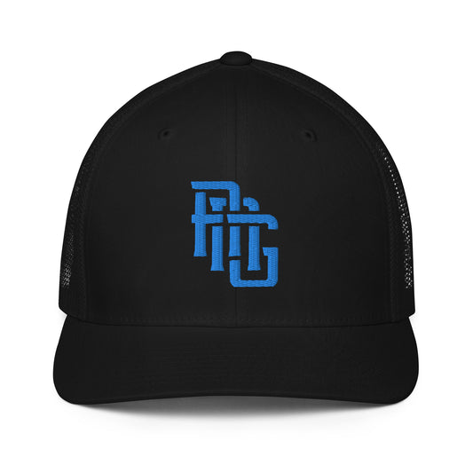 "ANG" Closed-Back Trucker Cap | Flexfit 6511 | E Luna CLASSIC Solocrest 1 Aqua/Teal Thread Logo