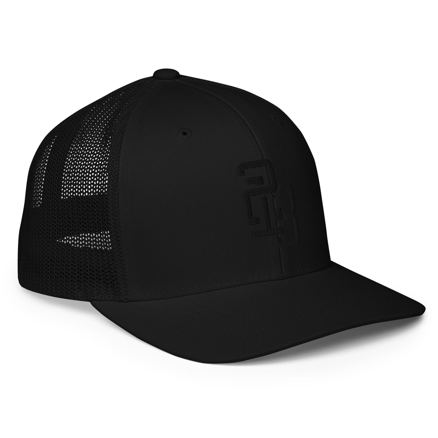 "213" Closed-Back Trucker Cap | Flexfit 6511 | E Luna CLASSIC Solocrest 1 Black Thread Front Logo