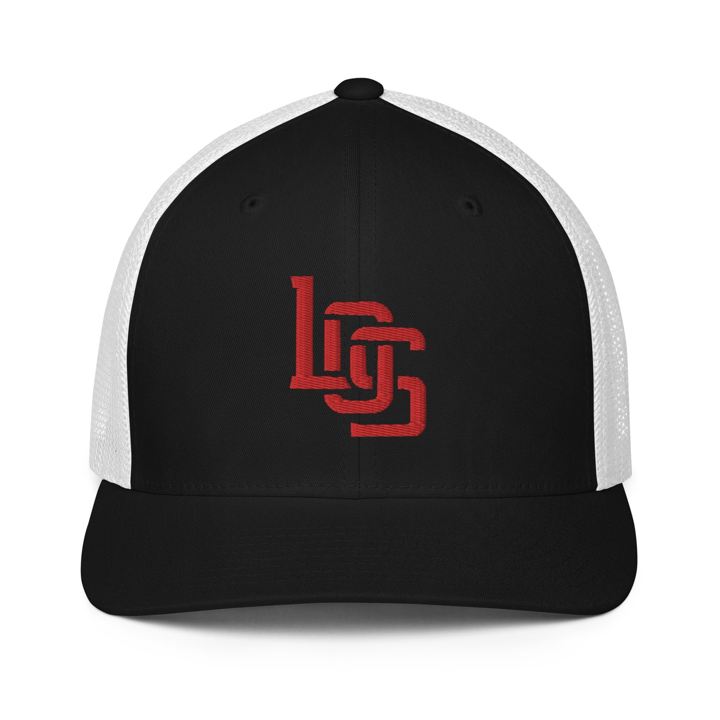 "LOS" Closed-Back Trucker Cap | Flexfit 6511 | E Luna CLASSIC Solocrest 1 Red Thread Front Logo