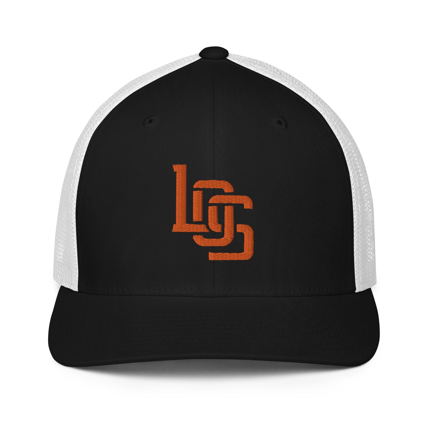 "LOS" Closed-Back Trucker Cap | Flexfit 6511 | E Luna CLASSIC Solocrest 1 Orange Thread Front Logo